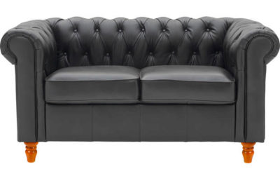 Colletion Chesterfield Regular Leather Sofa - Black